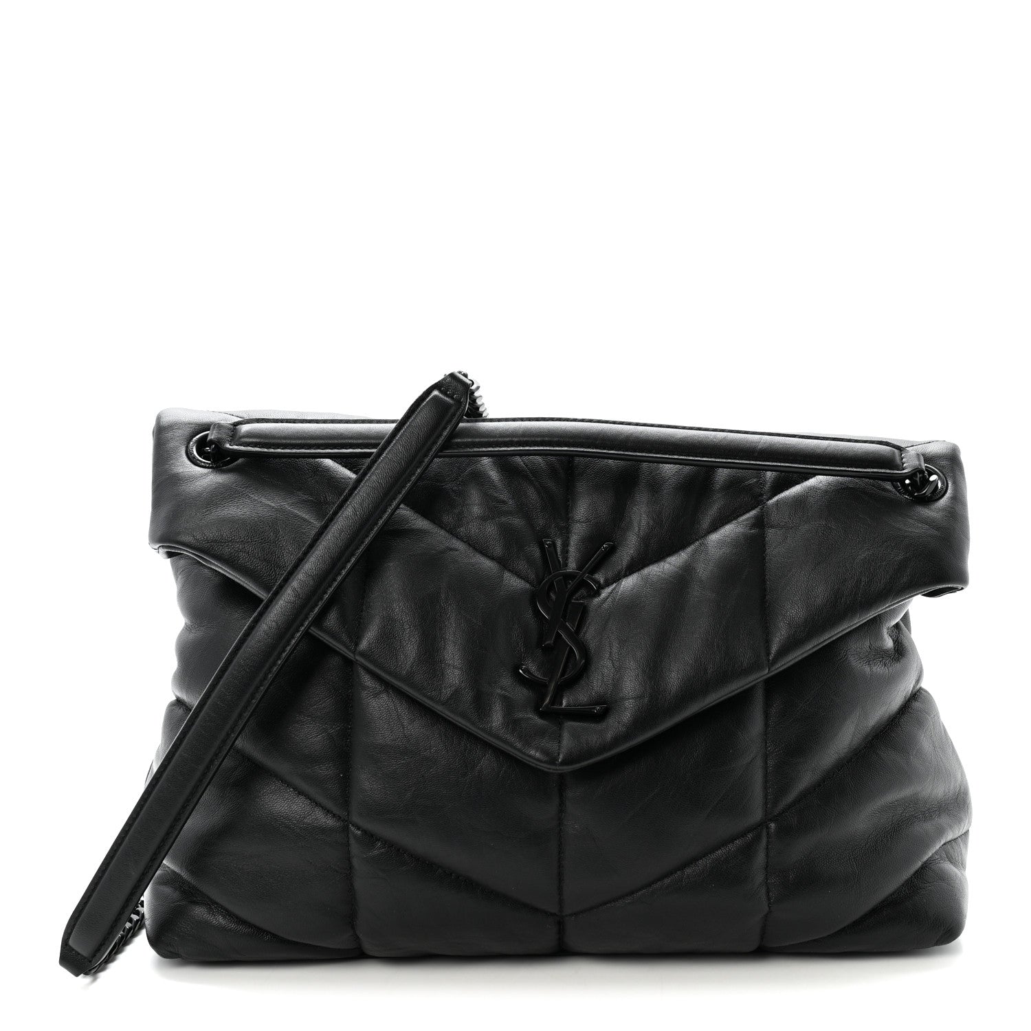 Saint Laurent Lambskin Quilted Monogram Monochrome Medium Loulou Puffer Chain Satchel Black 1 of 9