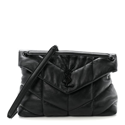 Saint Laurent Lambskin Quilted Monogram Monochrome Medium Loulou Puffer Chain Satchel Black 1 of 9