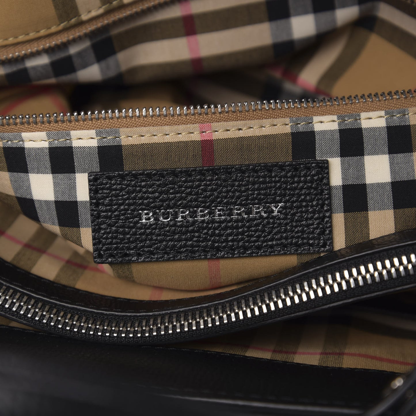 Grainy Calfskin House Check Medium Banner Tote Black