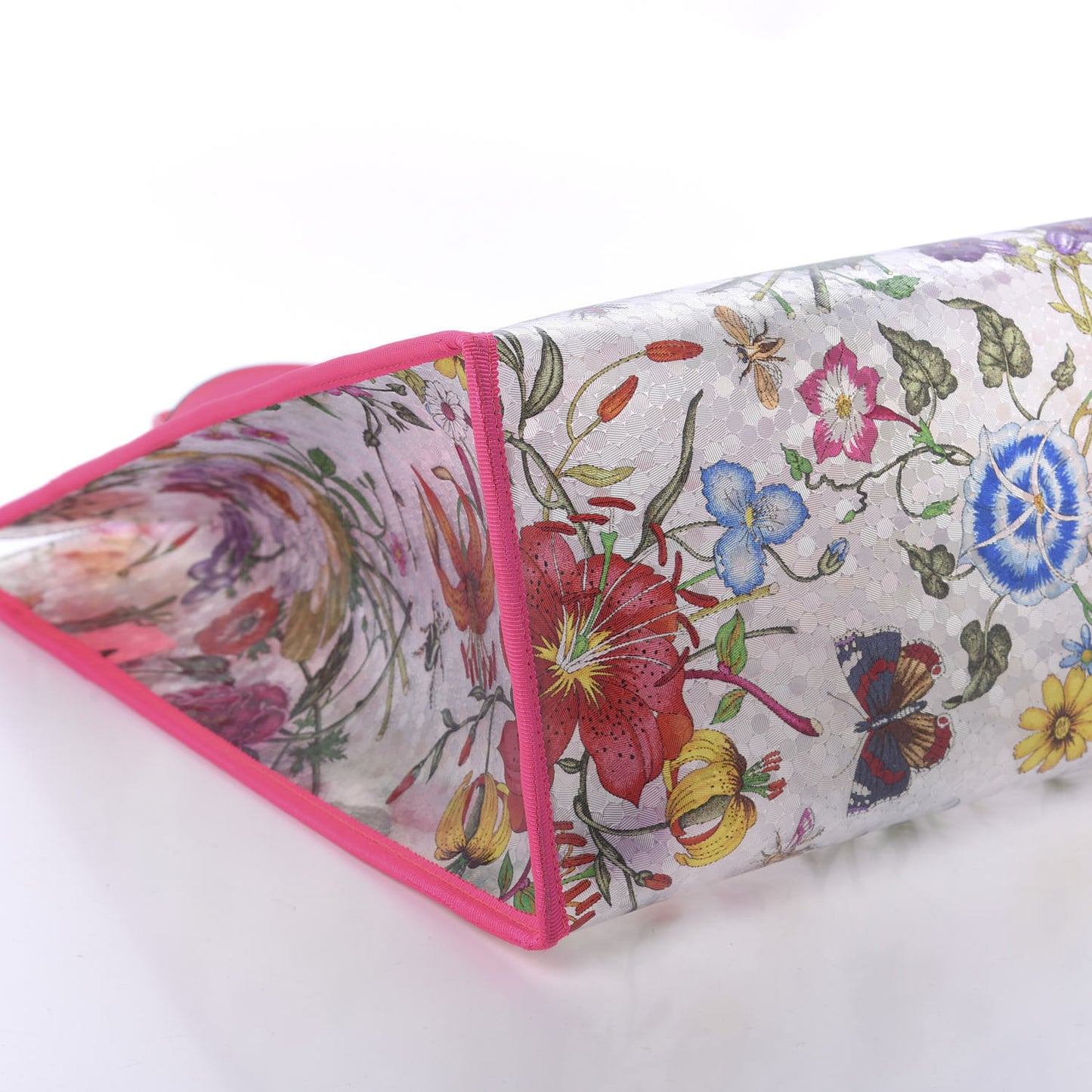 Calfskin Textured Vinyl Print Flora Tote Fluorescent Fuchsia