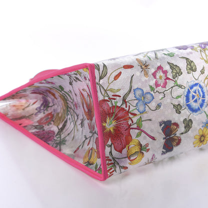 Gucci Calfskin Textured Vinyl Print Flora Tote Fluorescent Fuchsia 6 of 8