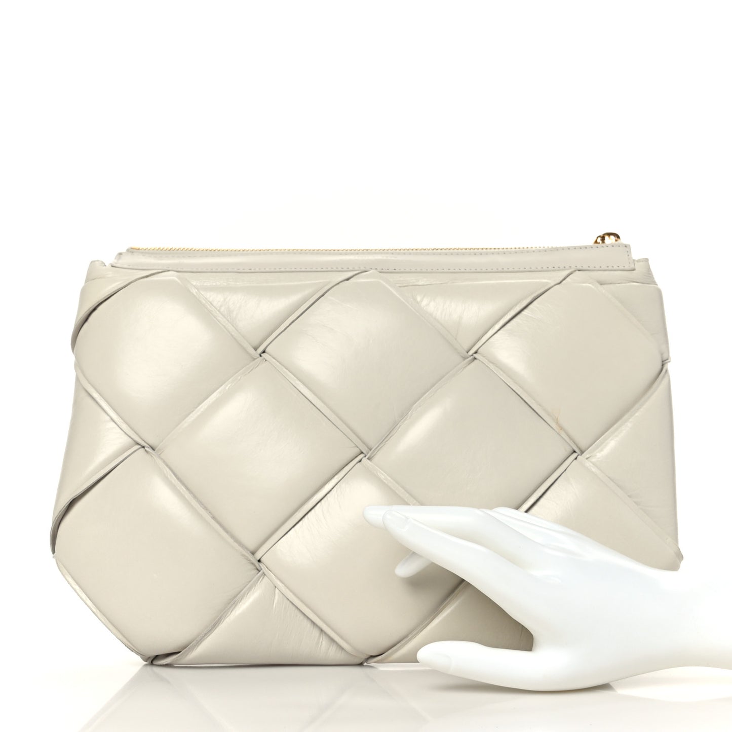 Paper Calfskin Maxi Intrecciato Padded Pouch Clutch Plaster