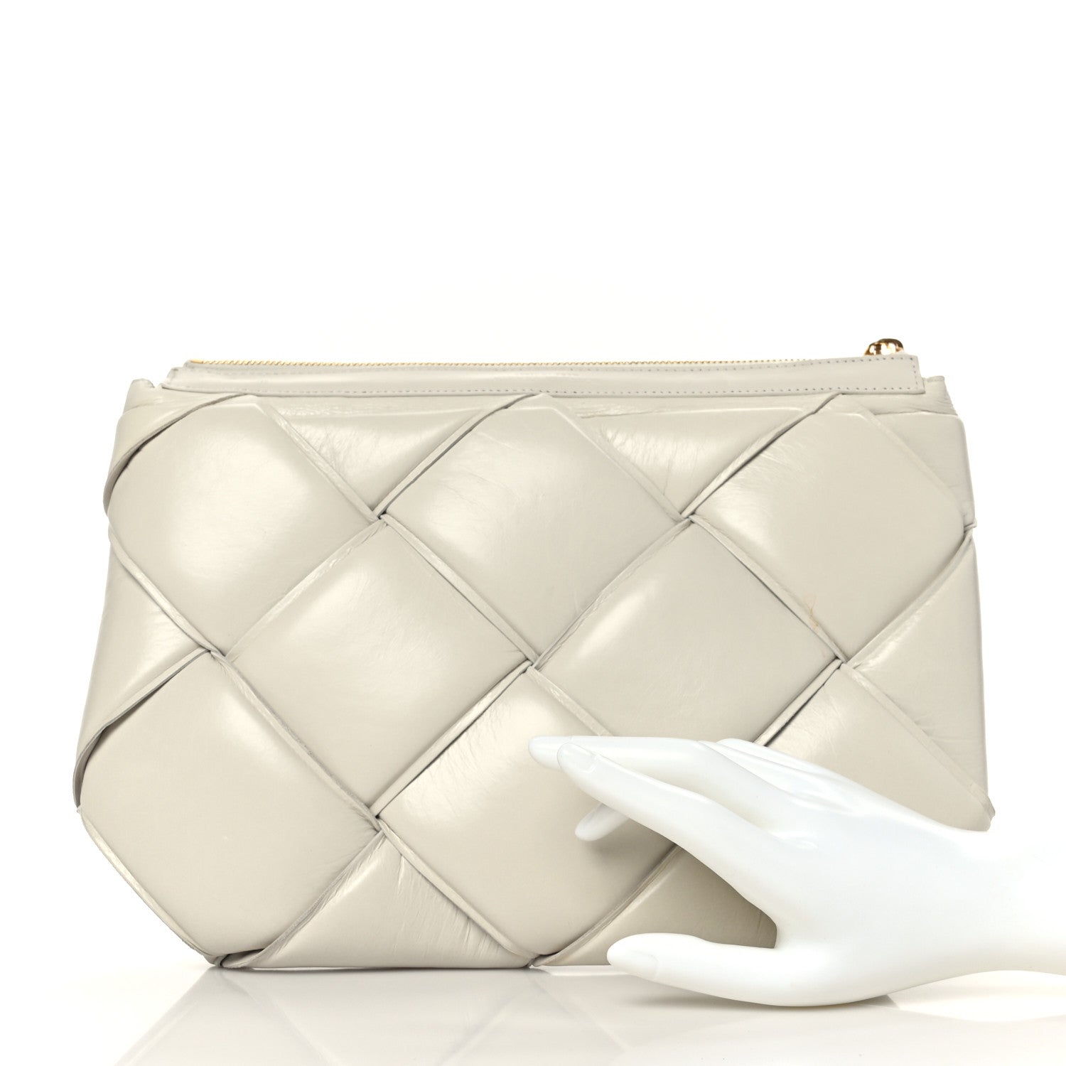 Bottega Veneta Paper Calfskin Maxi Intrecciato Padded Pouch Clutch Plaster 2 of 10