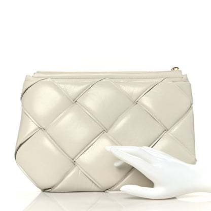 Bottega Veneta Paper Calfskin Maxi Intrecciato Padded Pouch Clutch Plaster 2 of 10