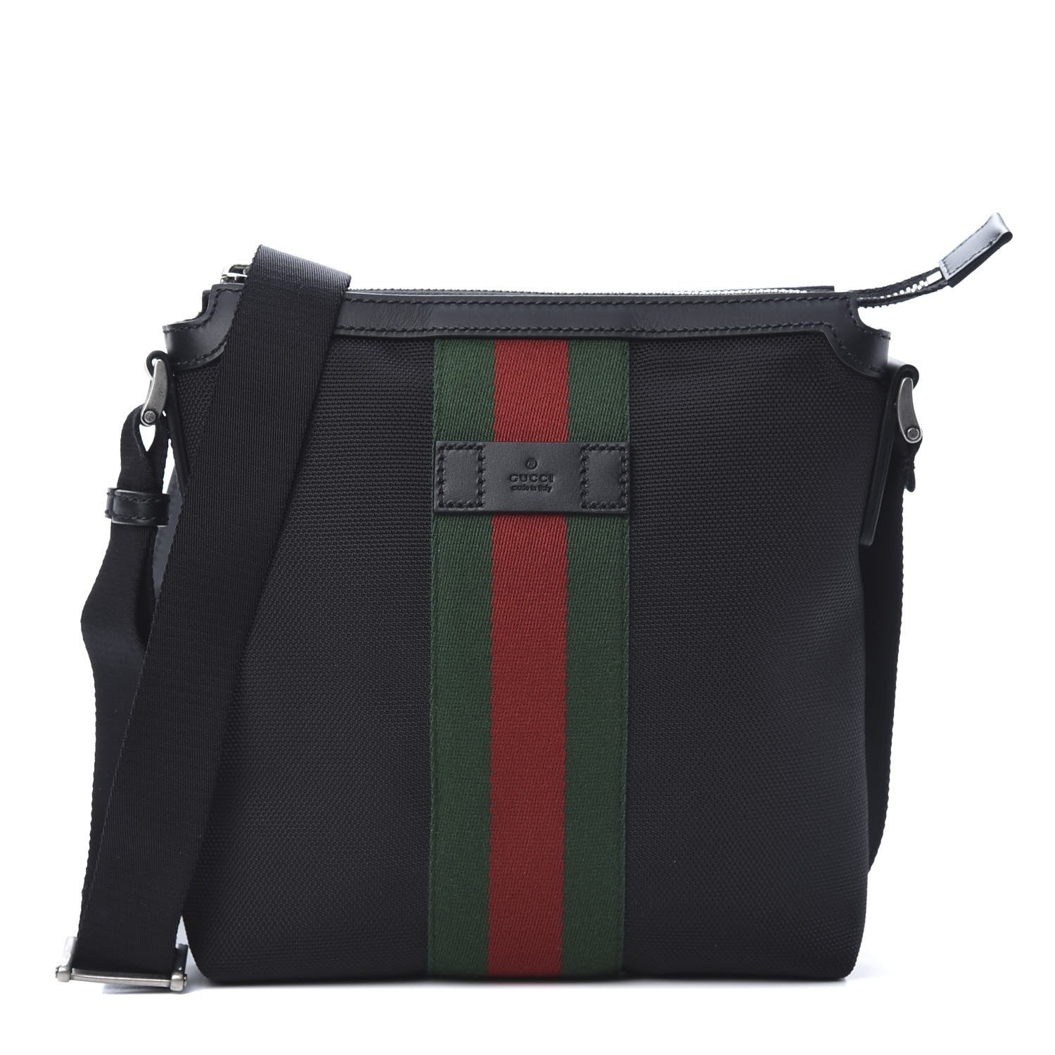 Gucci Techno Canvas Selleria Calfskin Web Small Flat Messenger Bag Black 1 of 10