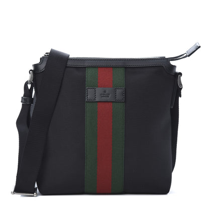 Gucci Techno Canvas Selleria Calfskin Web Small Flat Messenger Bag Black 1 of 10