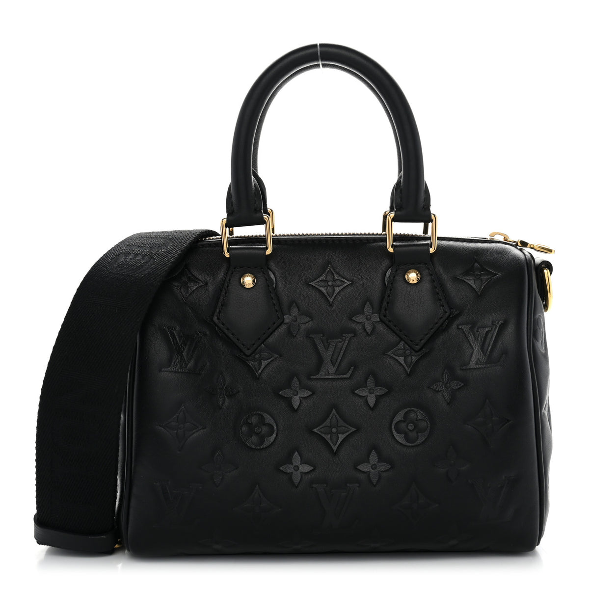 Lambskin Embossed Monogram Speedy 22 Bandouliere Black