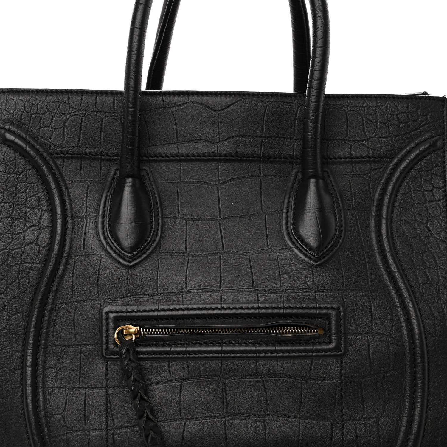 Celine Crocodile Embossed Calfskin Large Phantom Luggage Black 7 of 12