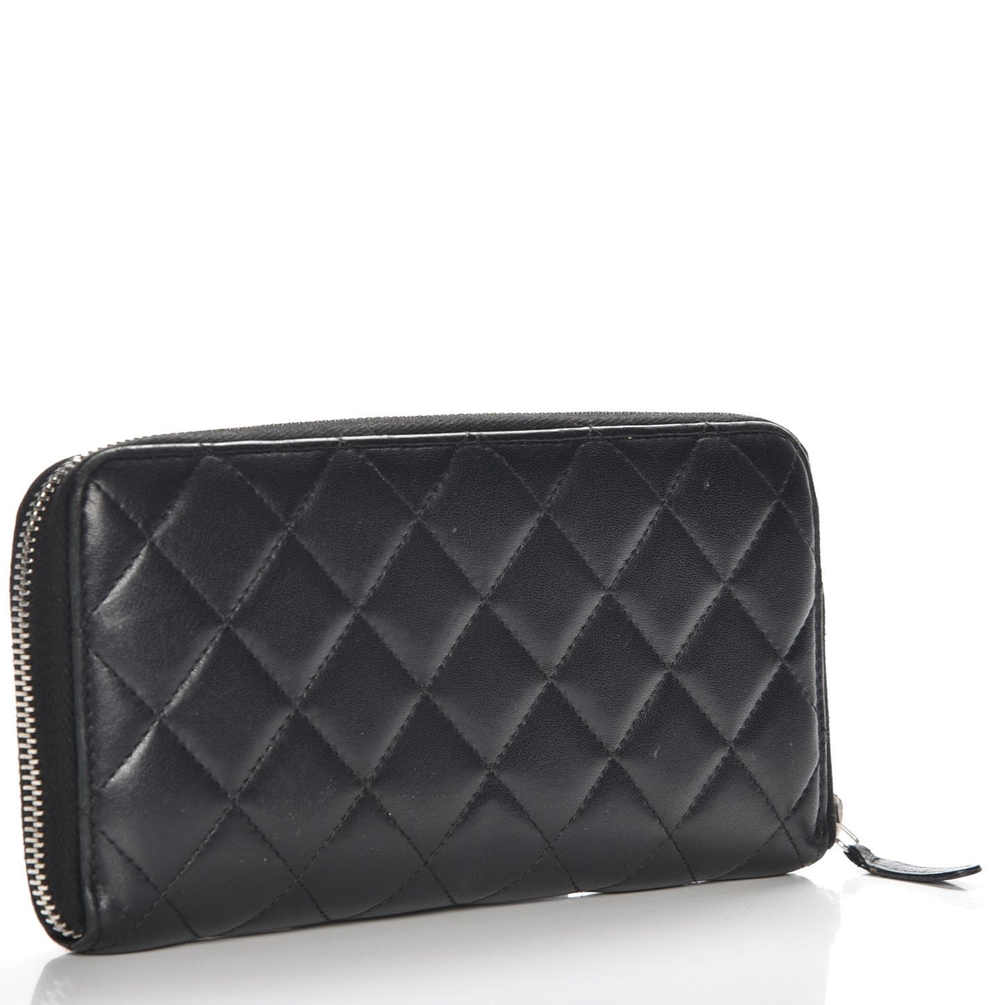 Lambskin Quilted Large Gusset Zip Around Wallet Black