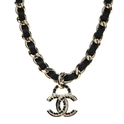 Chanel Metal Lambskin Chain CC Choker Necklace Black Gold 1 of 7