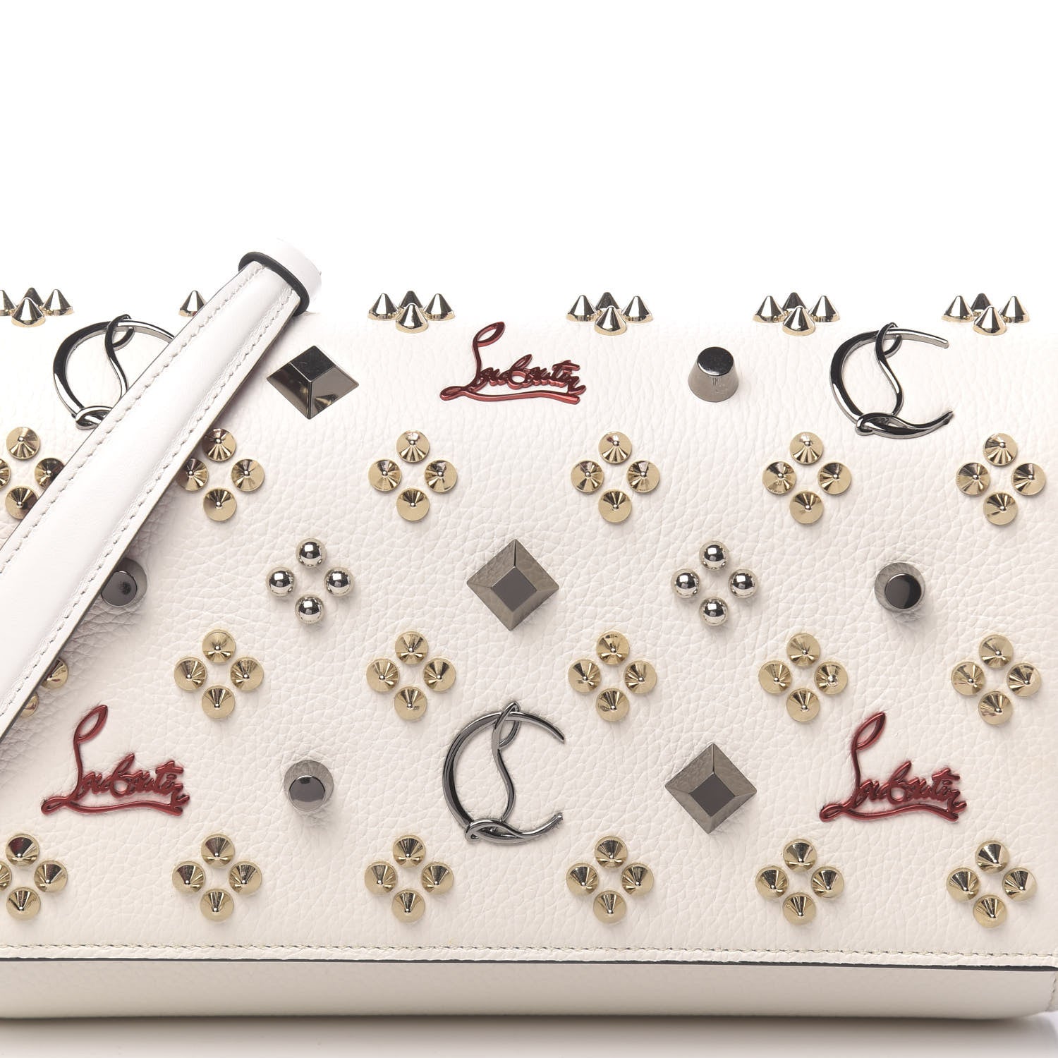 Christian Louboutin Calfskin Spikes Loubinthesky Paloma Clutch White 10 of 10