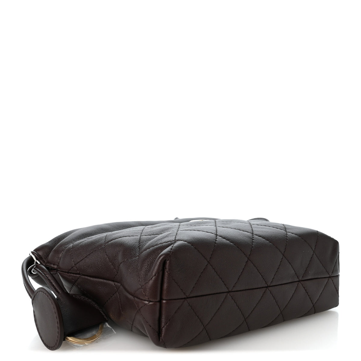 Lambskin Quilted Drawstring Clutch With Strap Dark Brown