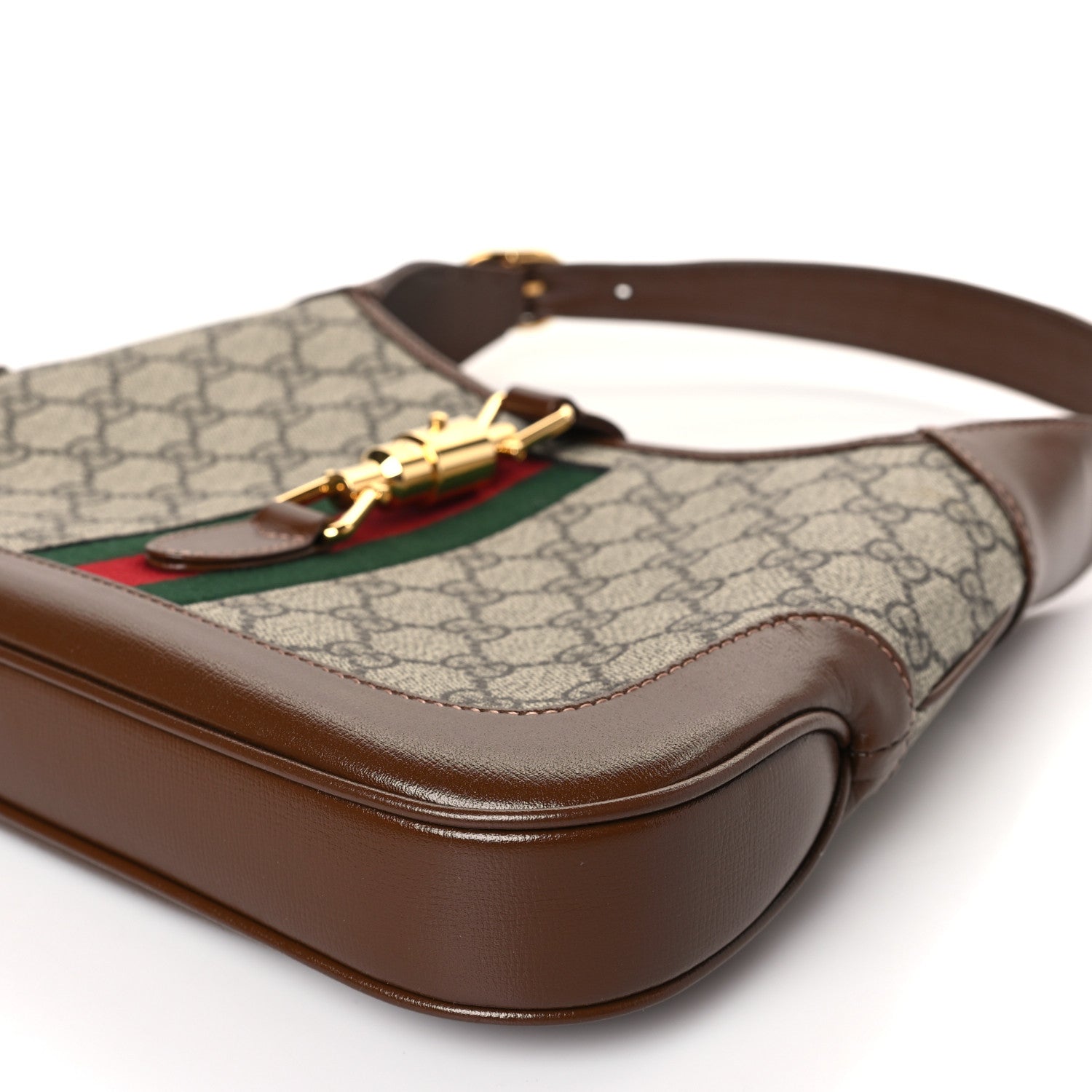 Gucci GG Supreme Monogram Azalea Calfskin Web Small Jackie 1961 Hobo Beige Ebony Brown Sugar 9 of 9