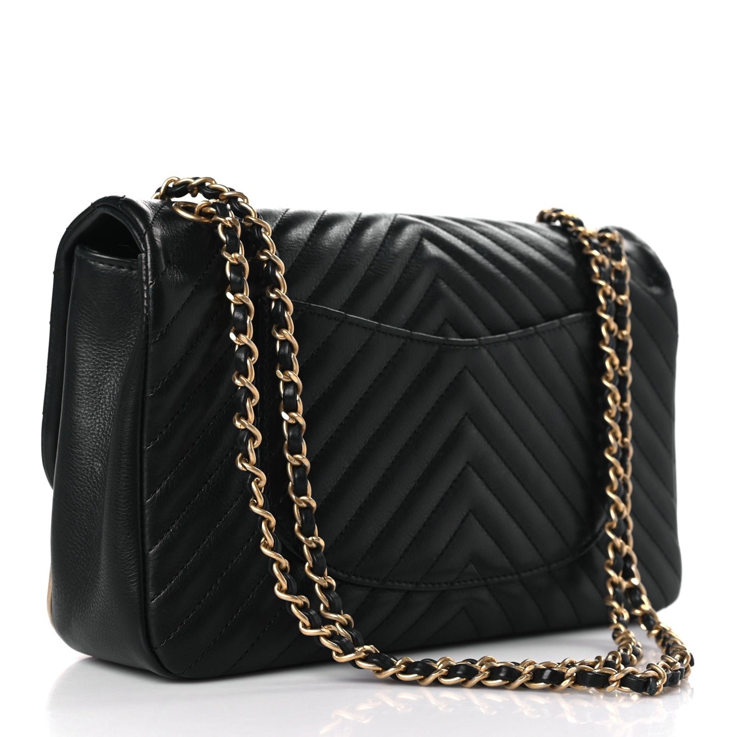 Calfskin Chevron Quilted Rock The Corner Flap Black