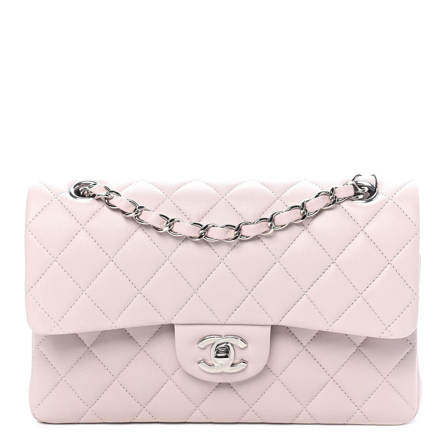 Lambskin Quilted Small Double Flap Light Purple