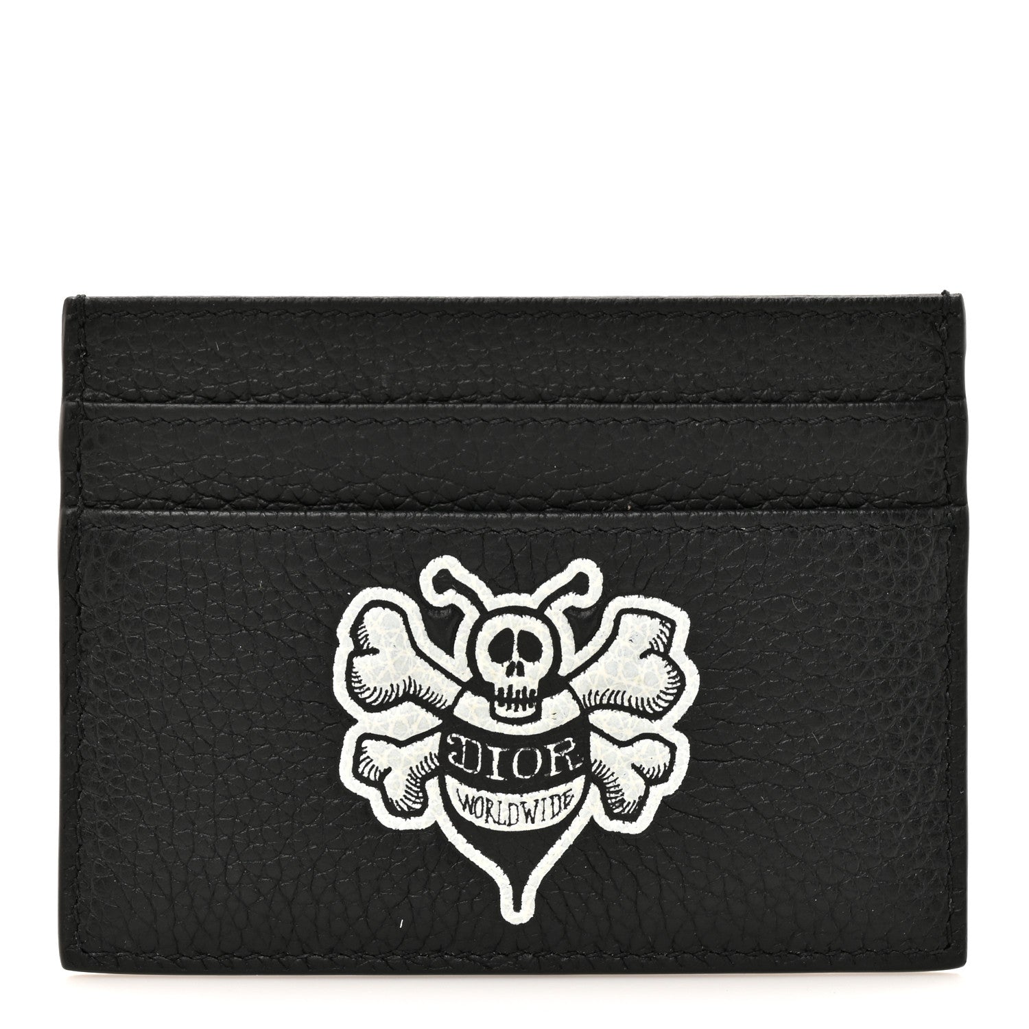 Christian Dior X SHAWN STUSSY Grained Calfskin Bee Card Holder Black 1 of 11