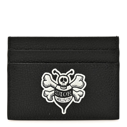 Christian Dior X SHAWN STUSSY Grained Calfskin Bee Card Holder Black 1 of 11