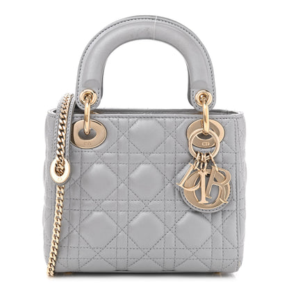 Christian Dior Metallic Lambskin Cannage Mini Lady Dior Grey 1 of 9