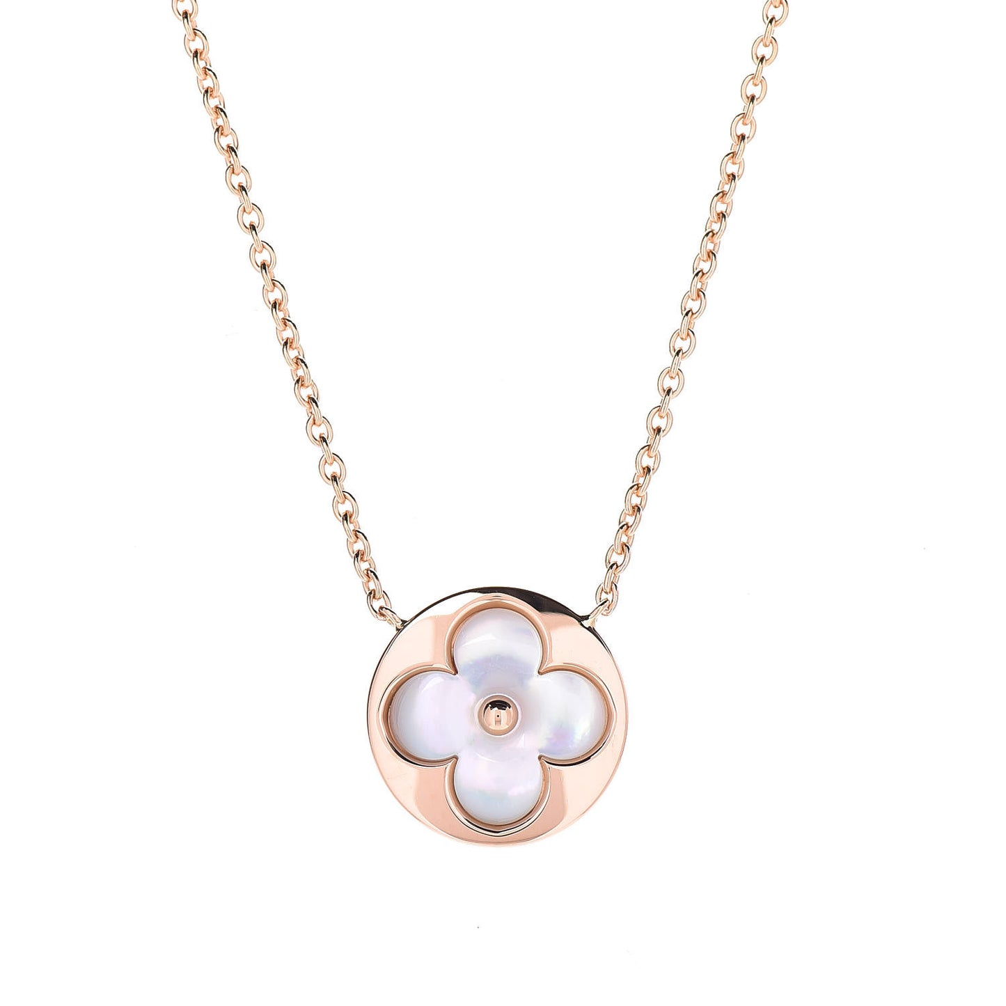 18K Pink Gold Mother Of Pearl Blossom Sun Pendant Necklace