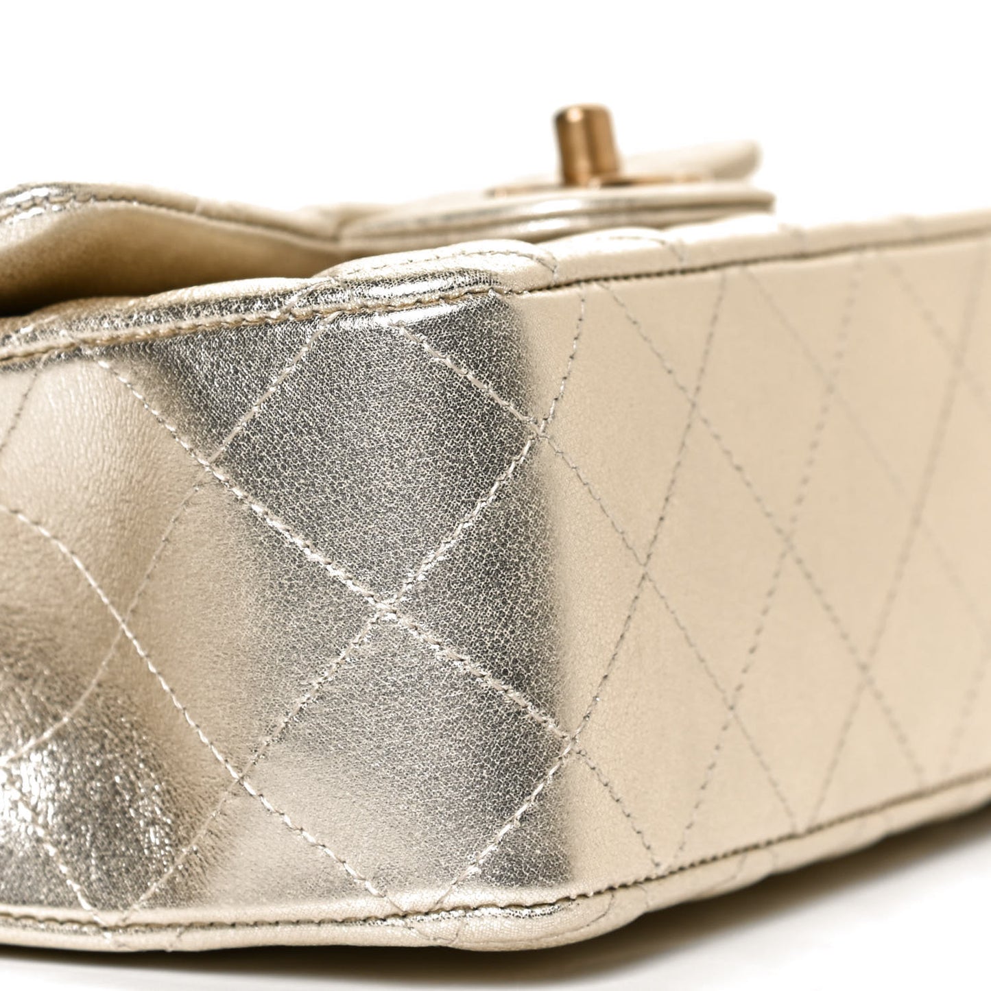 Metallic Lambskin Quilted Mini Rectangular Flap Gold