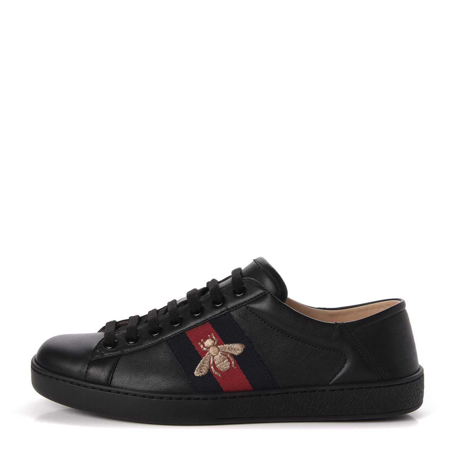 Calfskin Web Bee Embroidered Mens Ace Sneakers 8 Black