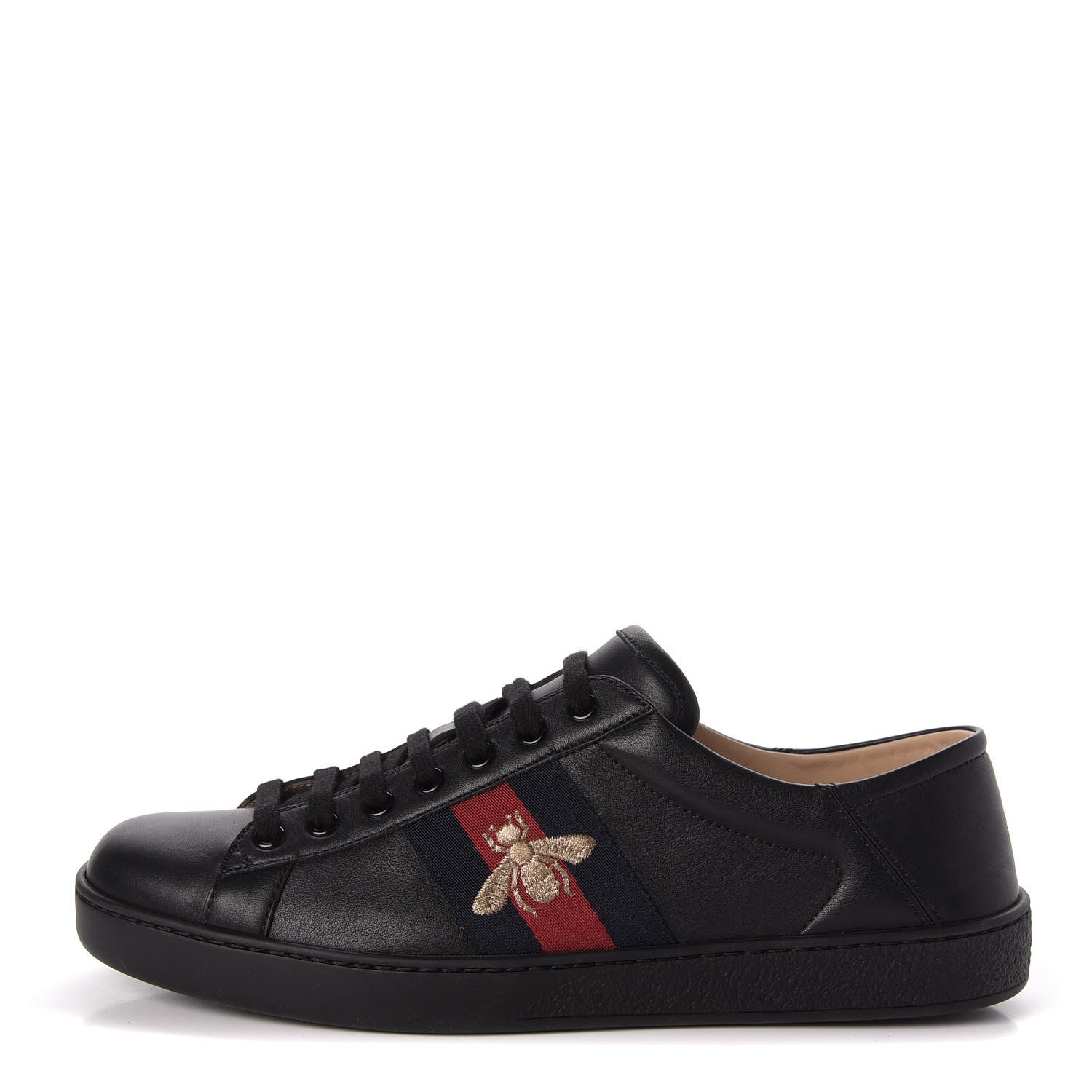 Gucci Calfskin Web Bee Embroidered Mens Ace Sneakers 8 Black 1 of 10