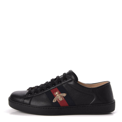 Gucci Calfskin Web Bee Embroidered Mens Ace Sneakers 8 Black 1 of 10