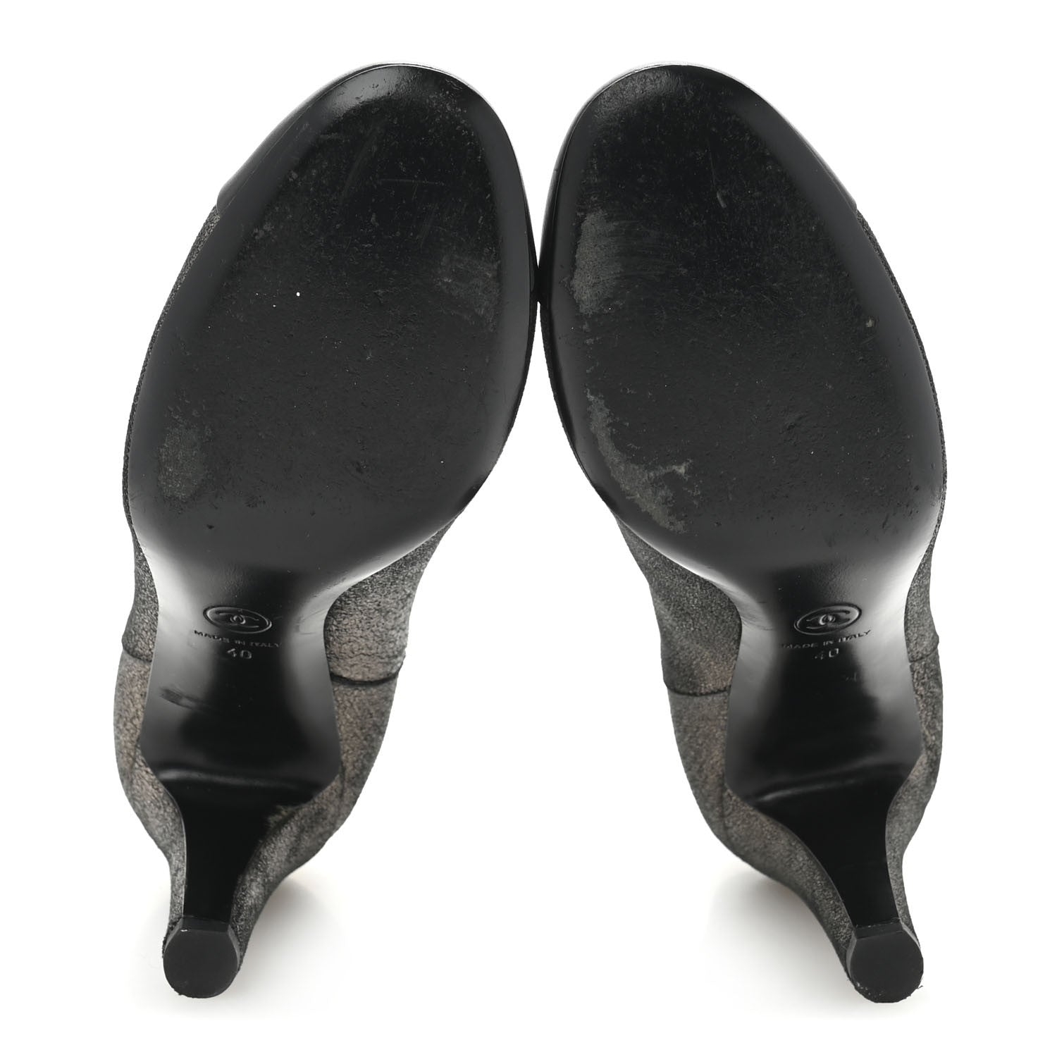 Chanel Embossed Lambskin Calfskin CC Cap Toe Ankle Boots 40 Argent Fonce Black 6 of 10