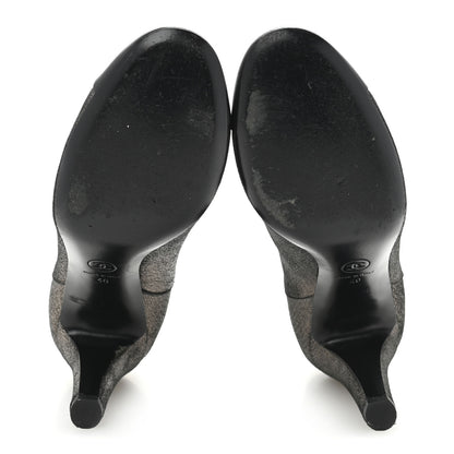 Chanel Embossed Lambskin Calfskin CC Cap Toe Ankle Boots 40 Argent Fonce Black 6 of 10