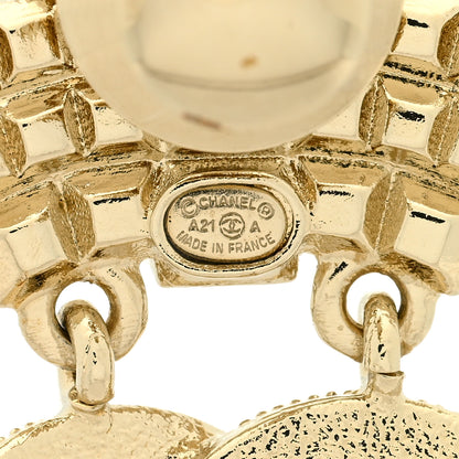 Chanel Pearl Crystal CC Crown Brooch Gold 4 of 4
