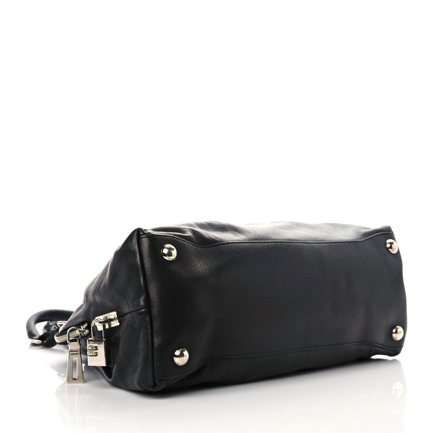 Prada Soft Calf Pleated Tote Black 3 of 14