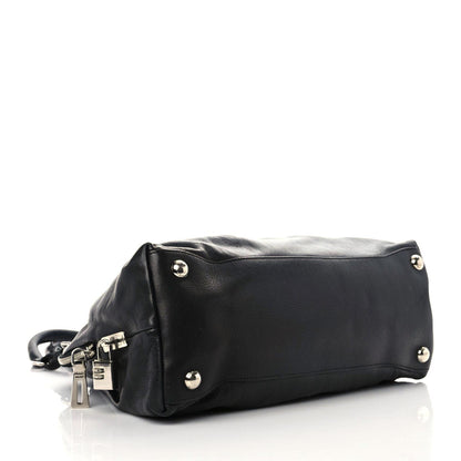 Prada Soft Calf Pleated Tote Black 3 of 14
