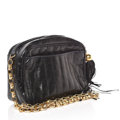 Chanel Lizard Quilted Small Tassel Camera Case Black 3 of 13