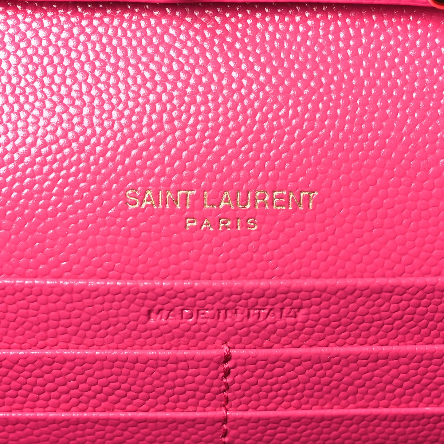 Grain De Poudre Matelasse Chevron Monogram Chain Wallet Lipstick Fuchsia