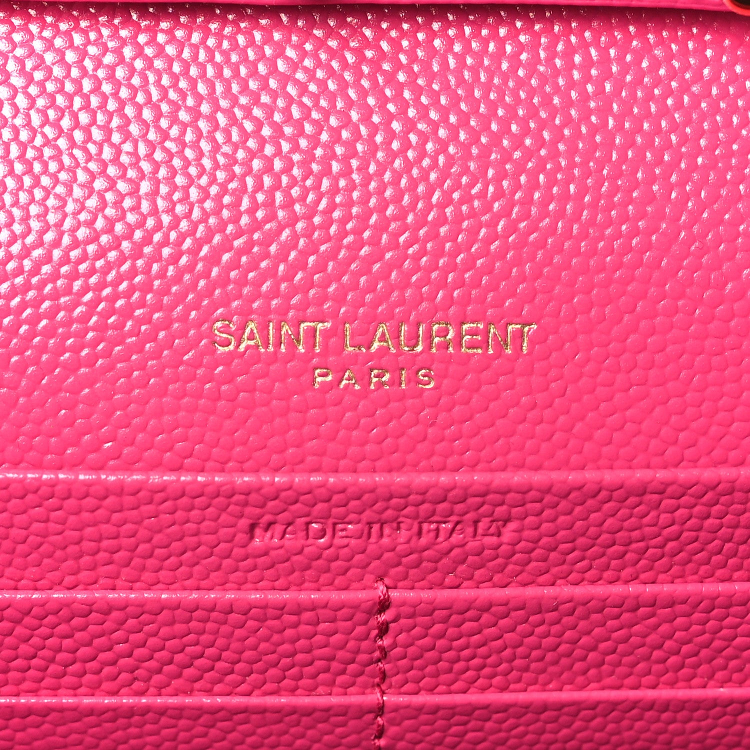 Saint Laurent Grain De Poudre Matelasse Chevron Monogram Chain Wallet Lipstick Fuchsia 6 of 9
