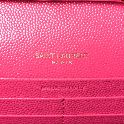 Saint Laurent Grain De Poudre Matelasse Chevron Monogram Chain Wallet Lipstick Fuchsia 6 of 9