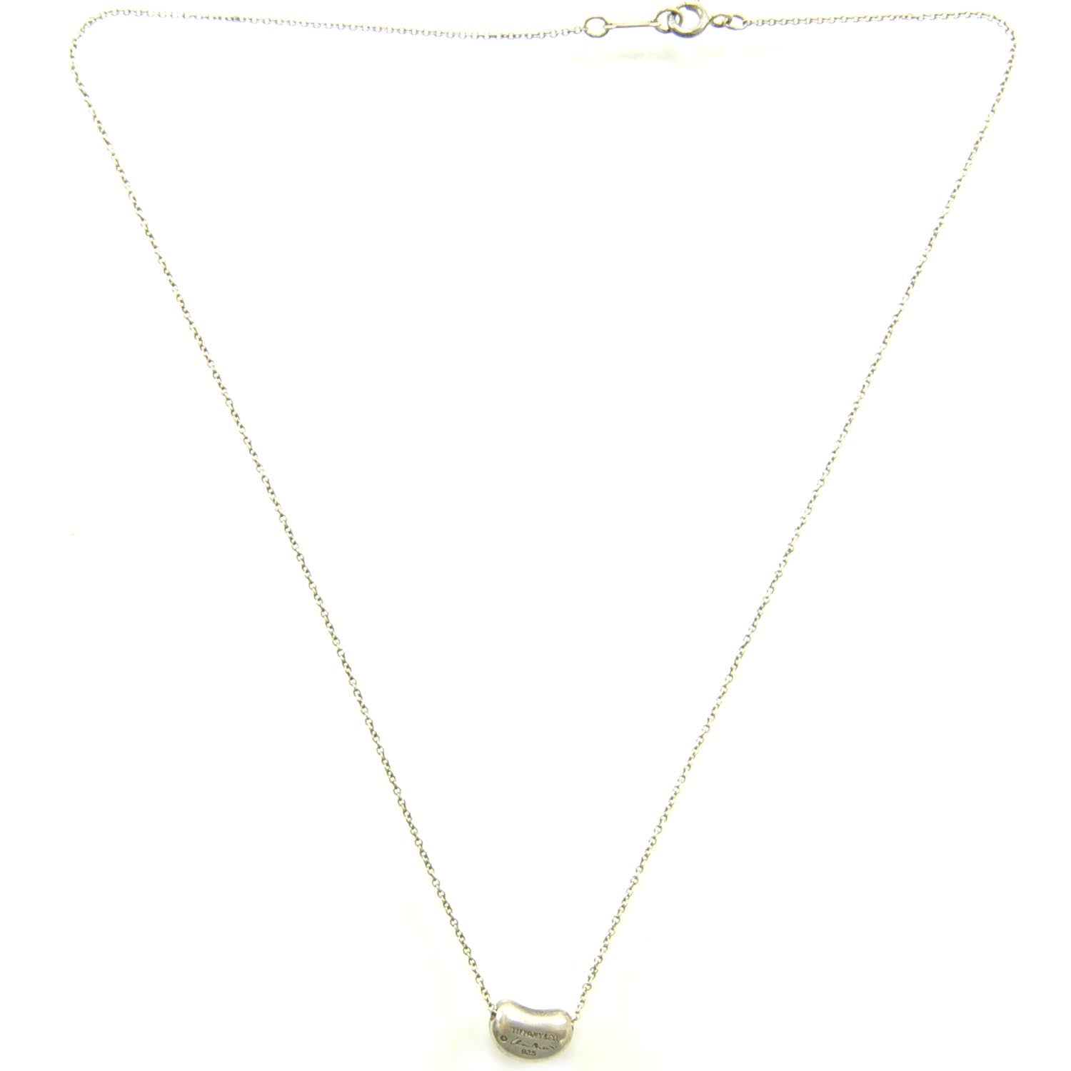 Tiffany Sterling Silver 9mm Elsa Peretti Bean Pendant Necklace 1 of 4
