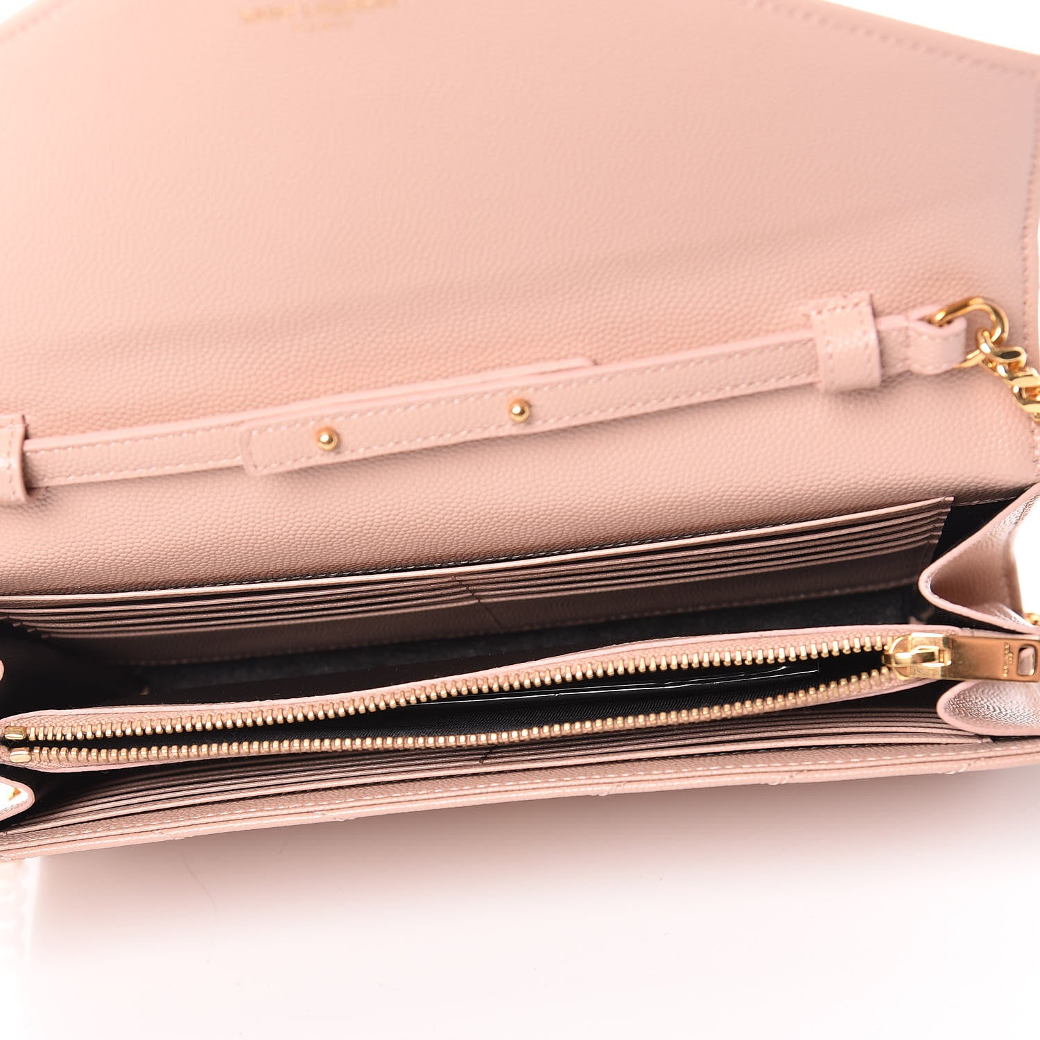 Saint Laurent Grain De Poudre Matelasse Chevron Monogram Chain Wallet Rose Antic 5 of 9