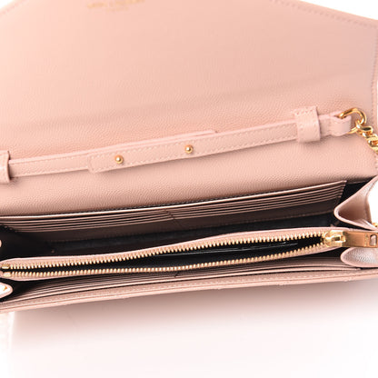 Saint Laurent Grain De Poudre Matelasse Chevron Monogram Chain Wallet Rose Antic 5 of 9