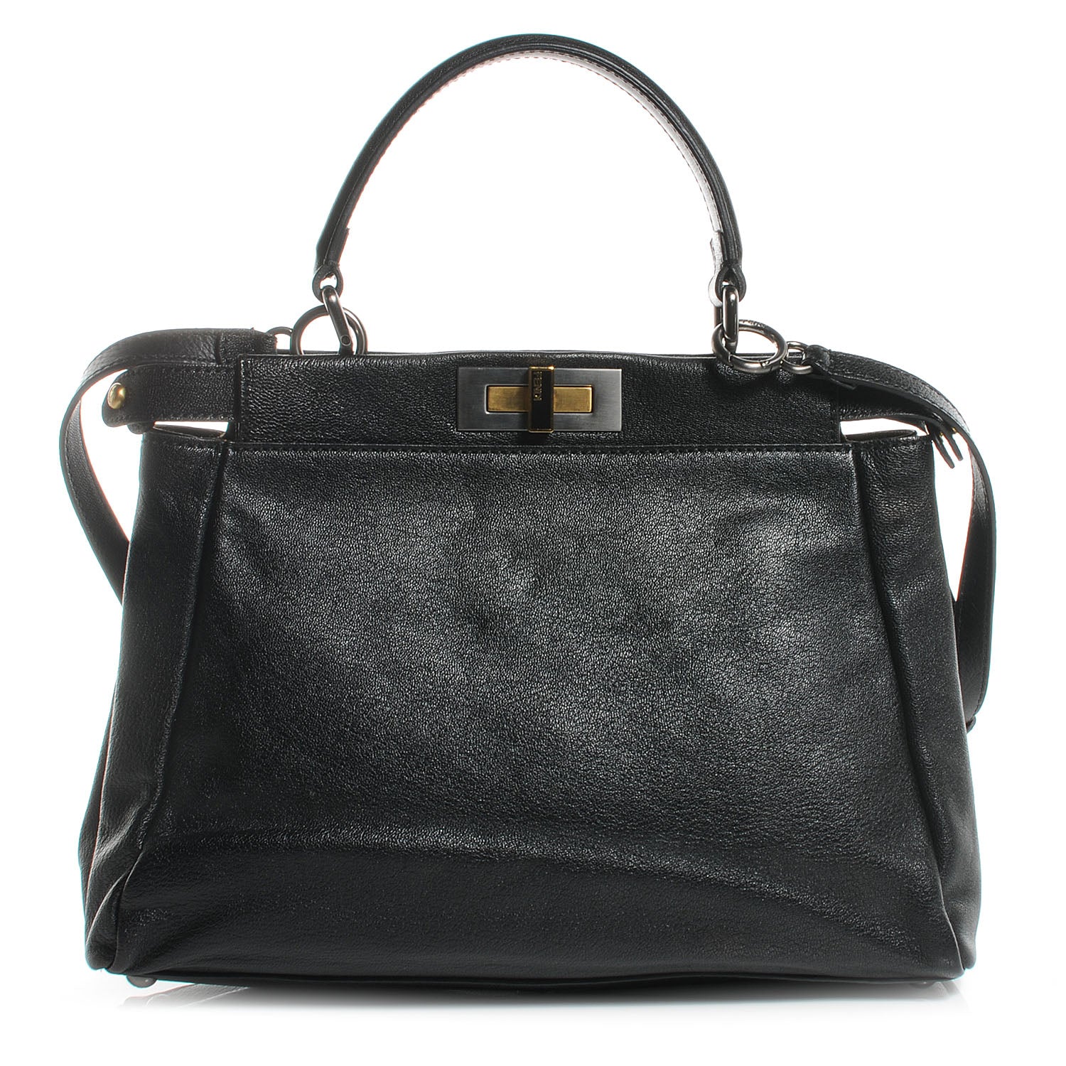 Fendi Goatskin Zucca Medium Peekaboo Iconic Satchel Black Tobacco 1 of 8