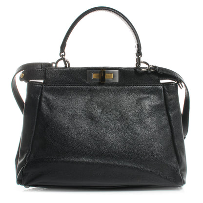 Fendi Goatskin Zucca Medium Peekaboo Iconic Satchel Black Tobacco 1 of 8
