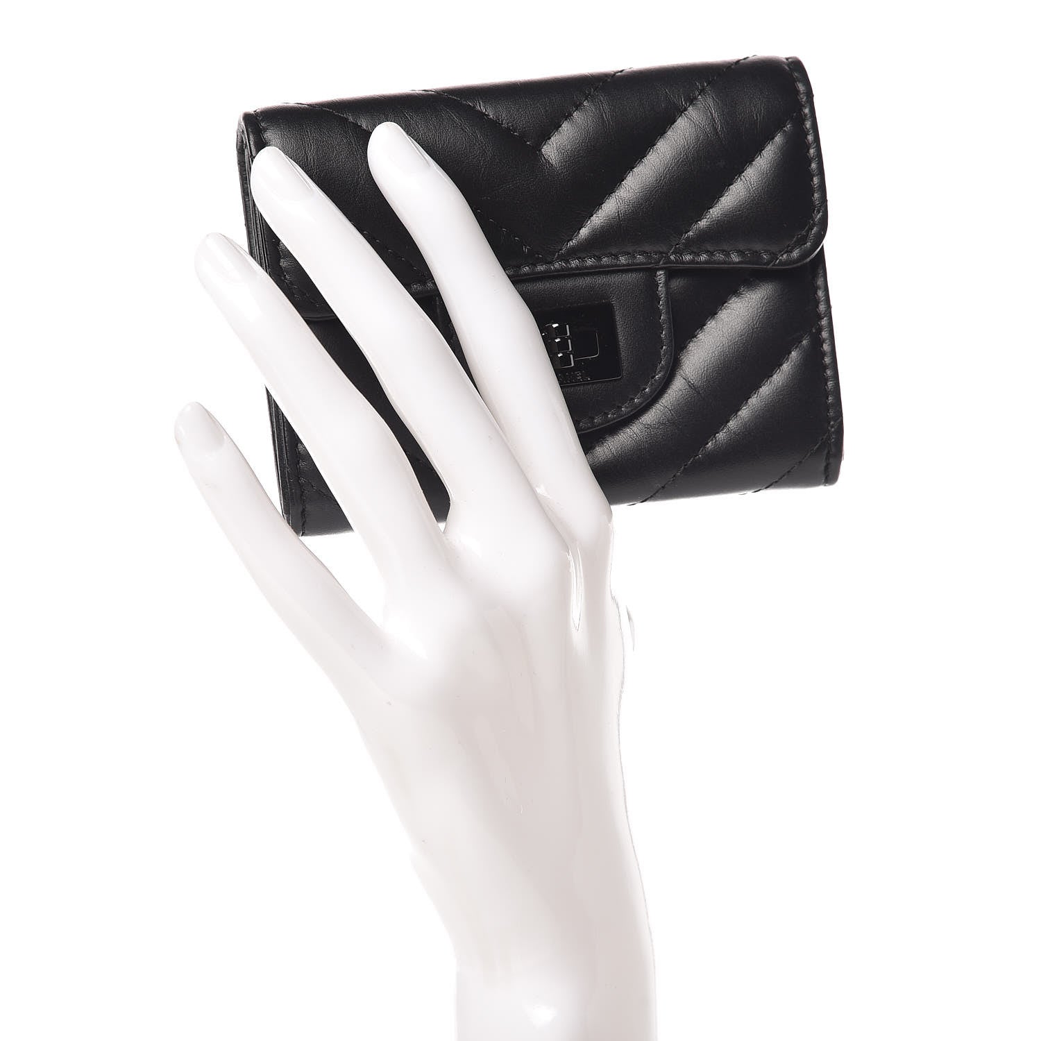 Chanel Aged Calfskin Chevron Quilted Reissue Card Holder Wallet So Black 2 of 9