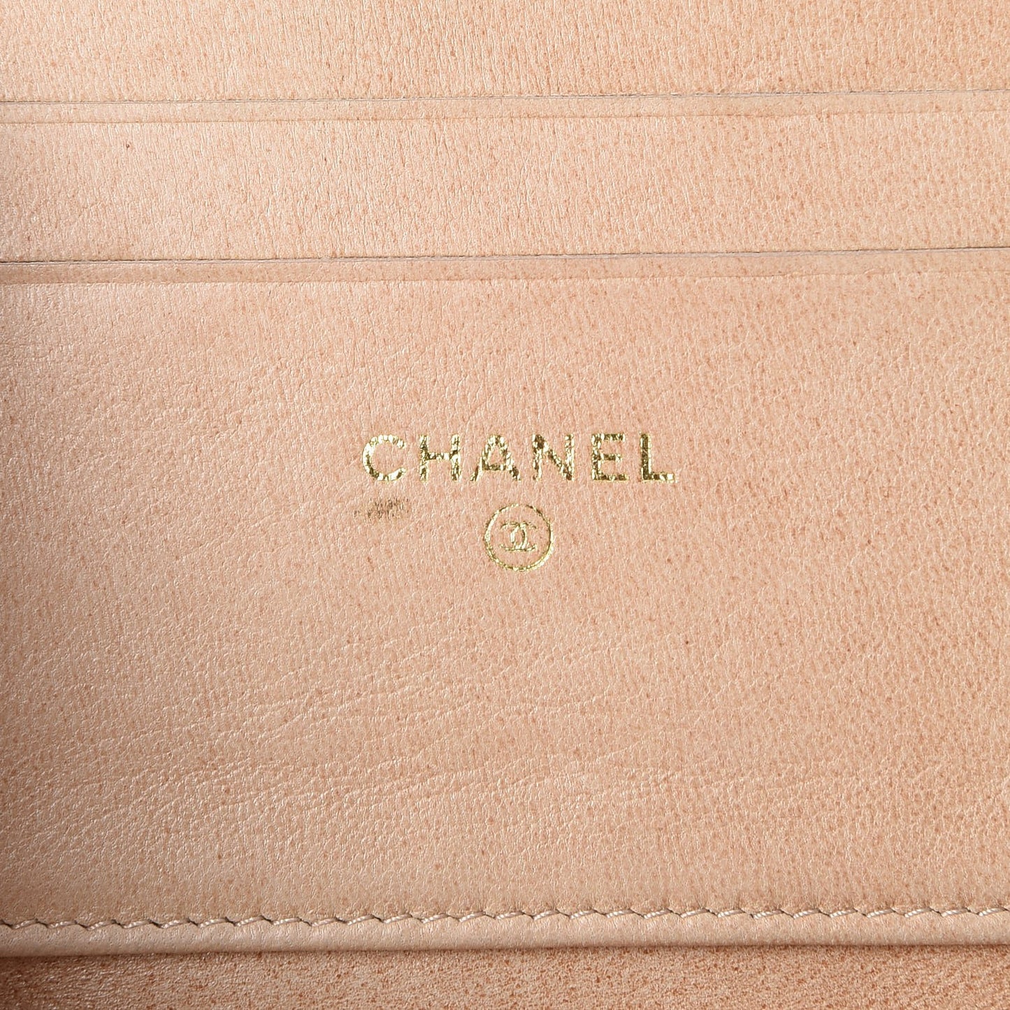 Lambskin Camellia Embossed Zip Around Card Holder Light Beige