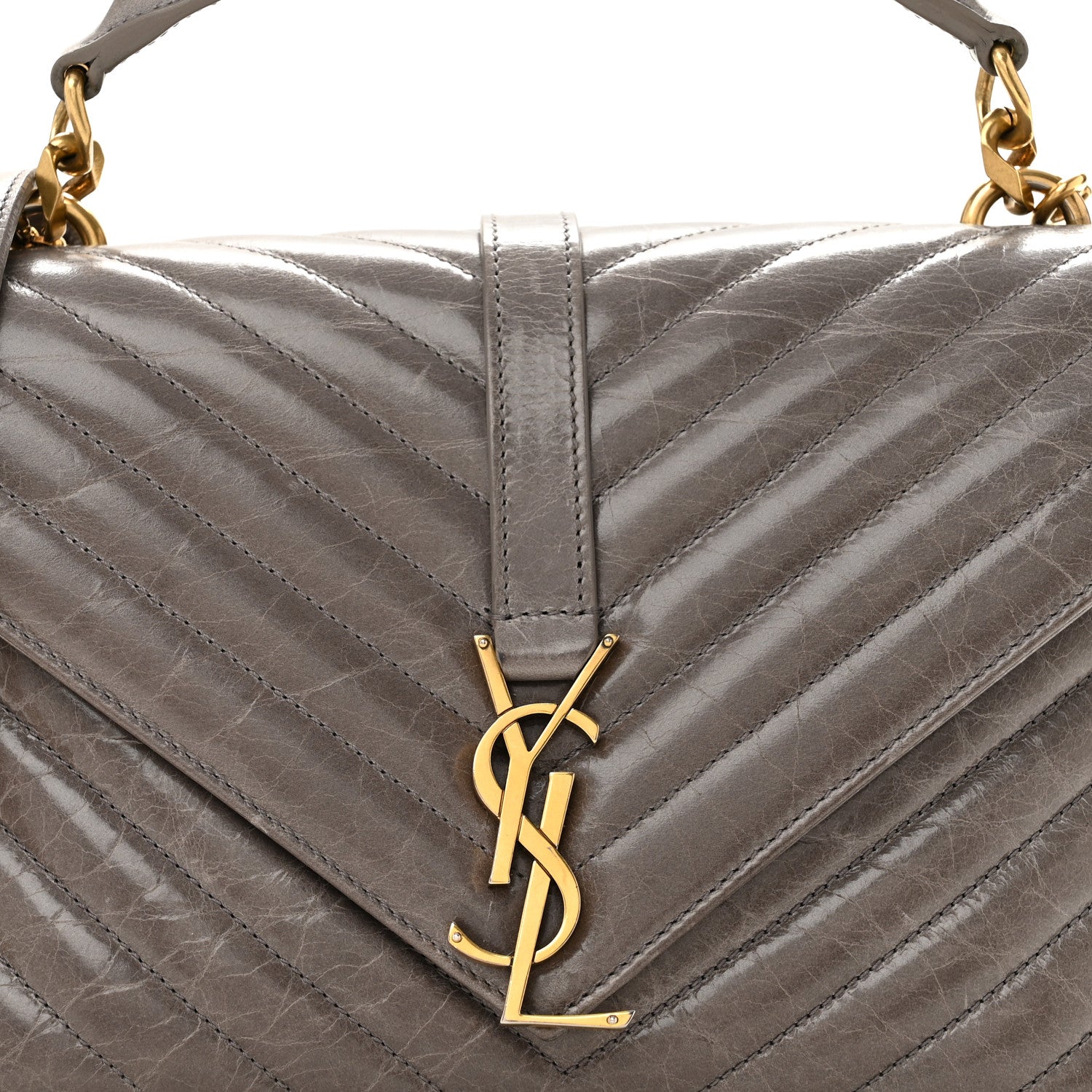 Saint Laurent Waxed Calfskin Matelasse Chevron Medium Monogram College Bag Fog Gray 8 of 14