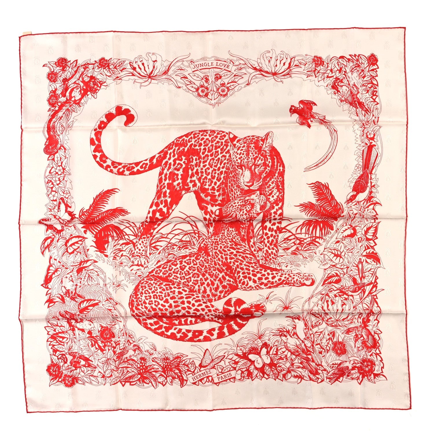 Hermes Cashmere Silk Jungle Love Tattoo Shawl 140 White Rouge 1 of 3
