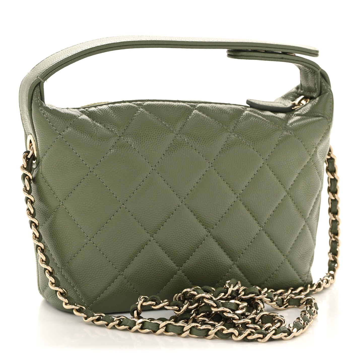 Caviar Quilted Chain Hobo Khaki