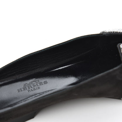 Hermes Suede Goatskin Crystal Roxane Mules 36.5 Gris Argente Black 13 of 15