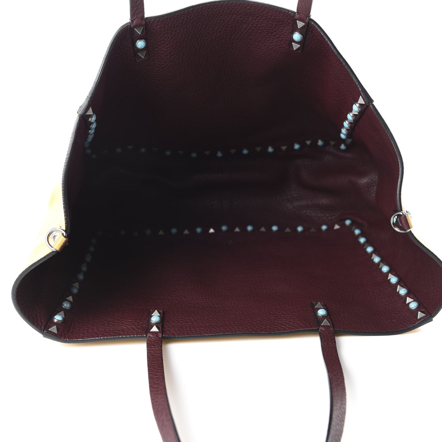Stampa Alce Calfskin Medium Guitar Strap Rockstud Rolling Reversible Tote Wine Yellow