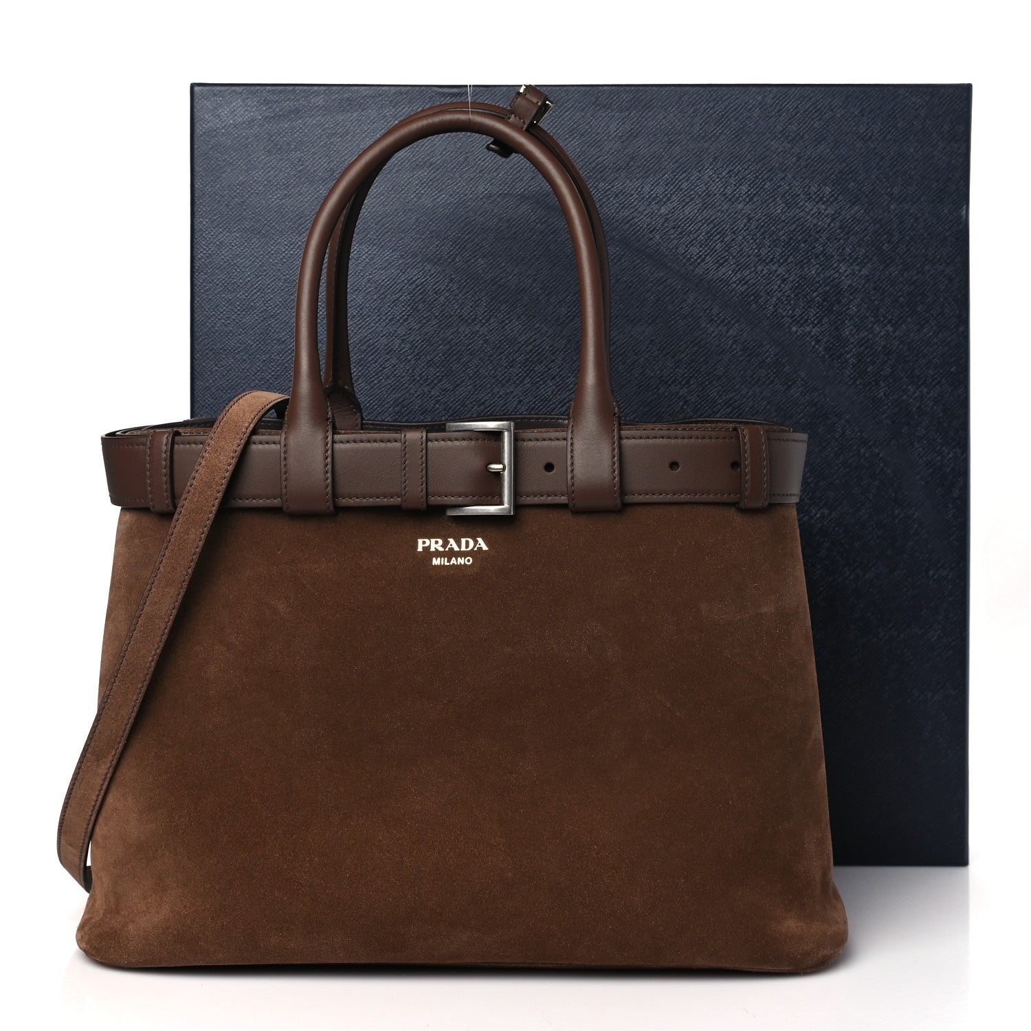 Prada Scamosciato Large Buckle Bag With Belt Cacao 10 of 10