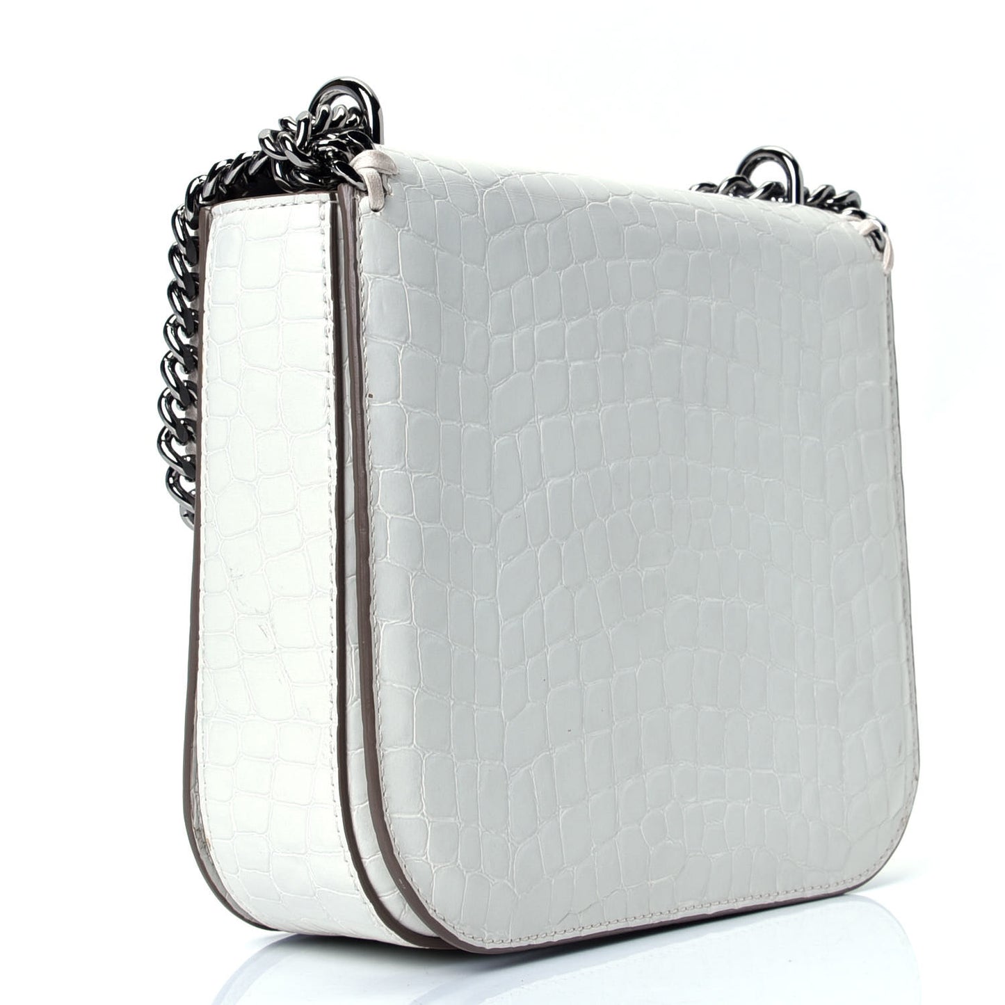 Embossed Crocodile Effect Medium Falabella Box Shoulder Bag Ivory